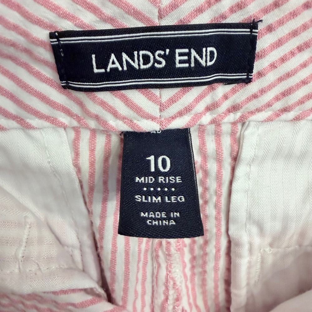 Lands End Womens Pink Seersucker Striped Mid Rise Slim Leg Pants Size 10 Preppy - Picture 7 of 8
